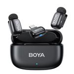 BOYA mini Microphone wireless for iPhone, Andriod, Mini Mic 5g Ultralight, Lavalier Microphone, AI Voice Changer, 3-Level Noise Reduction, 30h Charging Case, Lapel Mic, Clip on Mic with USB-C Plug