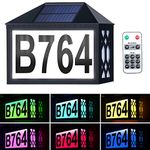 House Numbers with Intelligent Remote Control, Solar Powered LED Address Plaques Luminous Digital Lights for House Yard Garden（Seven light colors，Includes Halloween and Christmas Decoration Stickers）