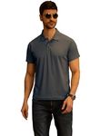 Unirec | Men's Matte Polo T-shirt | Recycled Polyester T-Shirt | Moisture & Sweat Absorbent | Durable & Comfortable | Grey