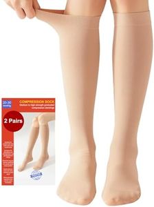 2 Pares Medias de Compresión Mujer y Hmbre Médicas Circulacion, 20-30 mmHg Clase 2, Calcetines Compresion para Varices, Edema, Vuelo (2x Beige, L)