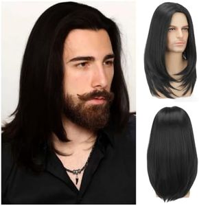 Daiaces Long Black Wig for Mens Straight Hair Synthetic Heat Resistant Men Wigs for Daily Party Costume Halloween