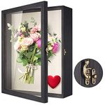 TJ.MOREE Flowers Shadow Box Display Case 13ââ‚¬Â x 16ââ‚¬Â Large Shadow Box Frame with Glass Window Door Picture Frame Wedding Bouquet Memorabilia Medals Photos Memory Box for Keepsakes - Rustic Black