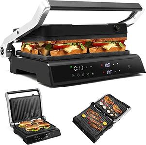 RELAX4LIFE Grill Électrique 2000W Sans BPA avec Rainure Double Faces, Panneau Contrôle Digital, Plaques Amovibles 29x21cm, Ouverture à 180º,Barbecue Électrique avec 5 Niveau Réglable (2000, Watts)