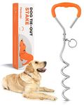 Petbobi Dog Tie Out Stake, 16” Heavy Duty Dog Anchor for Yard Camping, 9mm Solid Steel, Orange Soft Grip Handle Dog Spiral Stake with No Tangle Connect Ring for Small to Large Dogs Up to 120lbs