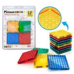 PicassoTiles 12pcs Magnetic Brick Tiles STEM Creative Magnetic Tiles Building Block Set Building Brick Construction Toy Socket Spikes Toys Accessory Educational Imaginative Learning Kit Stacking Set