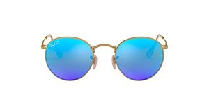 Ray-Ban RB3447 Round Metal Sunglasses, Matte Gold/Polarized Blue Mirror, 53 mm