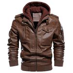 CARWORNIC Men's Faux Leather Jacket Winter Warm Casual Motorcycle Bomber Leather Coat with Removable Hood Vintage Biker Windbreaker Coat Moto Jake for Men Military Cargo PU Leather Jackets