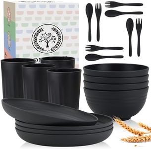 Homienly Wheat Straw Dinnerware Sets, 20pcs Unbreakable Microwave Dishwasher Safe Tableware Lightweight Bowls, Cups, Plates Set Reusable Dinner Plates Bowls set (Matte Black)