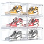 HOMIDEC Shoe Box,6 pcs Shoe Storage Boxes Clear Plastic Stackable, Shoe Organizer Containers with Lids for Women/Men 34 x 27.5 x 19 cm