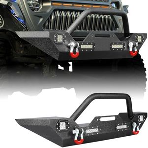 YITAMOTOR Front Bumper Compatible with 2018-2025 Jeep Wrangler JL/ 2020-2025 Jeep Gladiator, Rock Crawler Bumper w/ 4 x LED Lights & 2 x D-Rings