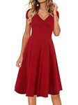 oxiuly Women's V-Neck Cap Sleeve Floral Casual Work Stretchy Swing Dress OX233 (Dark Red, S)