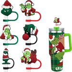 Haundry 6-Pack Christmas Straw Covers Cap Compatible with Stanley Tumblers, Reusable Silicone Green Xmas Drinking Straw Topper, Dust-Proof, Funny Stanley Accessories Perfect for Festival