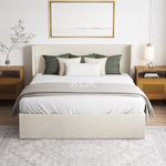 Aykah Aura Fabric Upholstered Tufted Storage Bed, Foam Filled Fabric, Low Profile Platform, Metal Bed Frame with High Headboard, Wood Slat Support, Modern Design (Ivory, King (U.S. Standard))