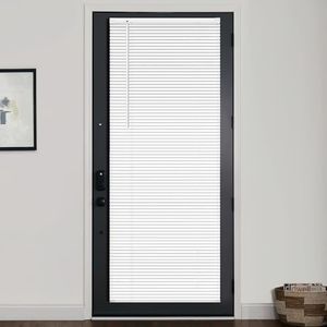 LazBlinds 1" Vinyl Mini Blinds for Doors, Cordless French Door Blinds for Privacy, Light Filtering Privacy Horizontal Shades for Front Door Patio Sidelight Glass Door, 30" W x 72" H, White