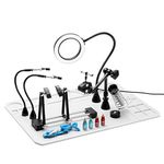 SainSmart 2-in-1 Magnetic Helping Hands, Luxurious Soldering Repair Station with Silicone Soldering Mat, PCB Circuit Board Holder, 5X LED Magnifying Lamp, Extra Large & Heavy Duty Base Plate, ESD Safe