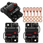 Hamolar 3 Pack 300A Circuit Breaker with Manual Reset Fuse Holder for Car Audio Marine Boat Stereo Switch, with Wire Lugs Copper Washer