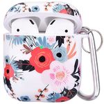 OLEBAND Airpods Case with Cute Skin and Keychain,Hard and Shockproof Airpods Cover for Women and Girls,Accessory Sets for Air pod 2 and 1,Colorful Flower