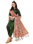 EthnicJunction Women's Solid Thread Work Cotton Kurta Pant With Dupatta Set (B31-Bharat-Bottle Green_Small)