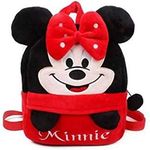 HappyChild Kids Plush Backpack for Boys and Girls, Plush Animal Cartoon Mini Backpack Little kids bags for 2-5 years (UP FACE RED MINNIE)