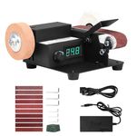 Mini Belt Sander, 350W Electric Sander 10000 RMP, Infinite Variable Control, LED Display, Mini Bench Belt Desktop Polisher Grinder for Metal Wood Aluminum Handmade DIY Woodworking 10pcs Sanding Belts