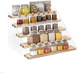 VAEHOLD Spice Rack Organizer for Cabinet & Countertop - Seasoning Organizer Spice Shelf - Space Saving Wooden Display Risers Shelf Showcase Fixtures Jewelry (5 Tier)