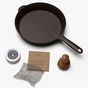 Field Company Starter Set: No.8 Cast Iron Skillet (10.25 in, 4.5 lbs) with Cast Iron Cleaning Kit — Smoother, Lighter, Made in USA, Vintage Design, Pre-Seasoned