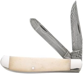 Bear & Son WSB07D Damascus Mini Trapper Pocket Knife, 2.75" Clip Point & Spey Blades, White Smooth Bone Handle, Slip Joint Manual Folder, 3.5" Closed, Nickel Silver Bolsters, Plain Edge, Made in USA
