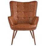 Yaheetech Accent Chair, Faux Leather Modern Armchair with High Back and Metal Legs, Sofa Chairs for Living Room/Bedroom, Brown