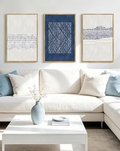 PHOPAGO Navy Blue Abstract Framed Wall Art Large 16x24in Mid Century Minimalist Wooden Pastel Boho Wall Decor Modern Neutral Farmhouse Living Laundry Decor- Natural Framed