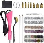 XINMEIWEN Hot fix Applicator Tool with Rhinestone DIY Wand Setter Tool Kit Including 7 Different Sizes Tips Tweezers & Brush Cleaning Kit and 3 Pack Hot-Fix Crystal Rhinestones (Pink)