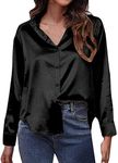 BGKKTLW Women's Satin Silk Long Sleeve Button Down Shirt Formal Work Blouse Top,Women Casual Fashion Silky Blouse Top S-2XL Black