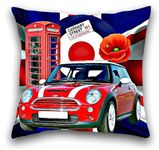 Car Art New Mini Cooper Cushion Cover, Union Jack, Mod Target, Poppy, Phone Box, Choice of sizes, Handmade 10 to 20 inch See Description