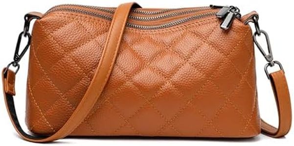 Genuine Leather Crossbody Purses for Women Small Shoulder Handbags Quilted Hobo Bags, Brown