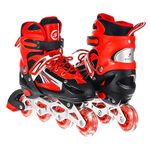 GShop 4 Wheel Inline Skates Skating Shoes for Boys and Girls Age 10 to 20 Years Liner Roller Skates for Kids Shoes Roller Blades PU Strong Wheels Aluminium with LED Flash Light on Wheels (Red)