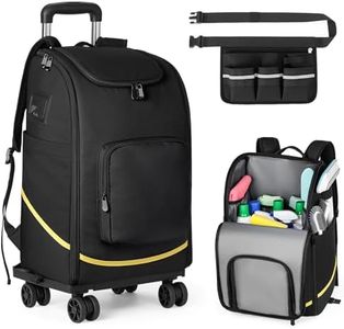 Rolling Cleaning Caddy Bag with Wheels, Large Cleaning Supplies Organizer Backpack with Detachable Trolley and Cleaning Apron for Housekeepers, Home, Hotel & Car Detailing