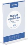 EUROPEL budget sign display holder, T-stand, clear polystyrene 1.5 mm, menu & folder Display holder for restaurants, hotels, conference & reception, double-sided, A5 size, 148 x 210 mm