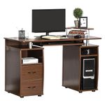 HOMCOM Computer Desk Office PC Table Workstation with Keyboard Tray, CPU Shelf, Drawers, Sliding Scanner Shelf, Brown 120 x 55 cm