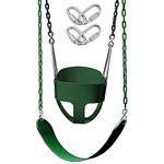 REZNOR High Back Full Swings Seats & Bucket Swing Heavy Duty with 2 Meter Chain,Playground Swing Set Accessories Replacement, 4 Oval Shape Stainless Steel Screw Link Snap Hooks for Kids Adults, Green