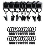 Black Curtain Rod Ring Clips, 24 Pack Rustproof Metal Drapery Ring with Hook/Hanger Clips with Eyelets for Holding Heavy Curtains Rod Set and Drapes (38 mm)