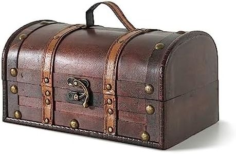 SLPR (Wooden Trunk Chest) - Treasure Decorative Box (Brown with Straps) Jewellery Old-Fashioned Antique Vintage Style for Birthday Parties Wedding Decoration Displays Crafts Photo Shoots