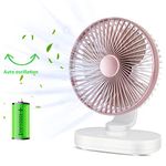 Hoteon USB Desk Fan, 4000mAh USB Rechargeable Table Fan, 4 Speeds Oscillating Fan Type C/Micro Input Quiet Personal Mini Fan for Home Office Bedroom-Rose Gold, 5 centimeters