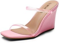 DREAM PAIRS Womens Slides Wedge Sandal Two Strap Square Open Toe Dress Shoes SDPW2224W, Pink Clear - 6