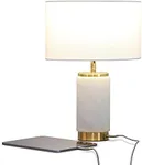 Brightech Arden LED Table Lamp with USB Port - Bedside Reading Lamp, Modern Desk Lamp, Nightstand Lamp with Ambient Lighting for Bedroom, Living Room, Office -Stylish Lampshade & Marble Finish