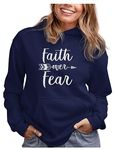 Tstars Faith Over Fear Christian Hoodie Gifts for Christians Women Sweatshirt Hoodies Large Blue