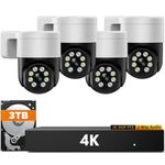 4K PoE Camera System, 8CH NVR Security Camera System with 4pcs 8MP Wired Outdoor PTZ Camera, CCTV Camera Security System, Auto Tracking, Color Night Vision, 24/7 Record, 3TB HDD