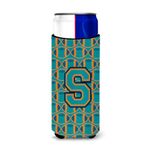 Letter S Football Aqua, Orange and Marine Blue Ultra Beverage Insulators for Slim cans CJ1063-SMUK