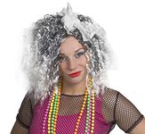 1980S FANCY DRESS POP STAR DIVA WIG LADIES FANCY DRESS 1980'S POP ICON STYLE FRIZZY WIG WITH WHITE/LIGHT TIPS AND COLOURED WHITE LACE