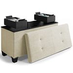 Storage Ottoman Bench with Storage Bins, 30-In Storage Bench for Bedroom End of Bed, Folding Foot Rest Ottoman with Storage for Living Room, Storage Chest Max 660lbs, Linen Fabric Ivory Ottoman