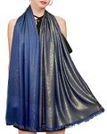 Women's Sparkling Metallic Pashmina Shawls and Wraps Long Party Scarf Solid Color Two Tone,Denim Blue/Gold