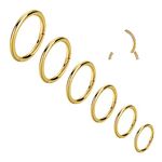 6pcs Hypoallergenic Nose Rings 20G 18G 16G 316L Surgical Steel Earrings Tragus Septum Piercing Nose Hoop Lip Rings Helix Cartilage Rook Earrings for Women Men 6/7/8/9/10/12mm (6PCS 18G Gold)